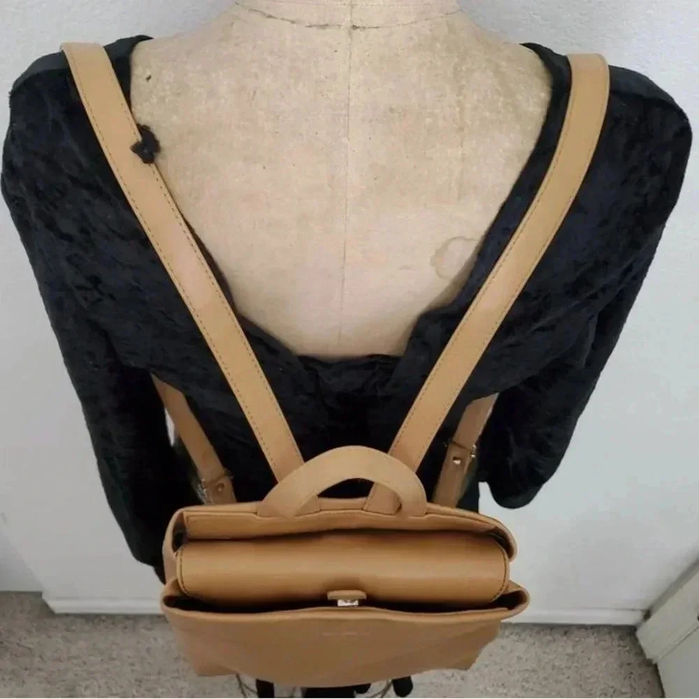 Vintage Tan Camel Leather Boho Market Travel IPAD Tote Backpack
